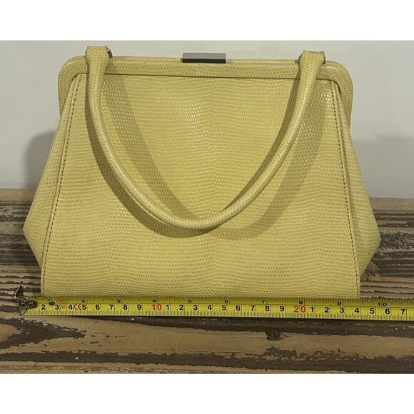 Banana Republic Purse 100% Cow Leather Yellow Satchel Handbag Vintage - Picture 7 of 8